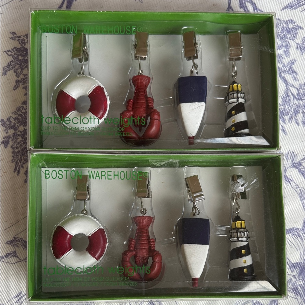 Coastal Tablecloth Weights in Red, White, and Black (two sets)